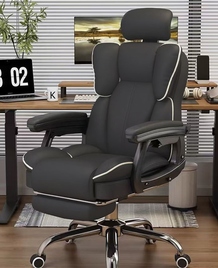 كرسي مكتب فاخر باللون الأسود مع مسند راس ومسند اقدام ha-86