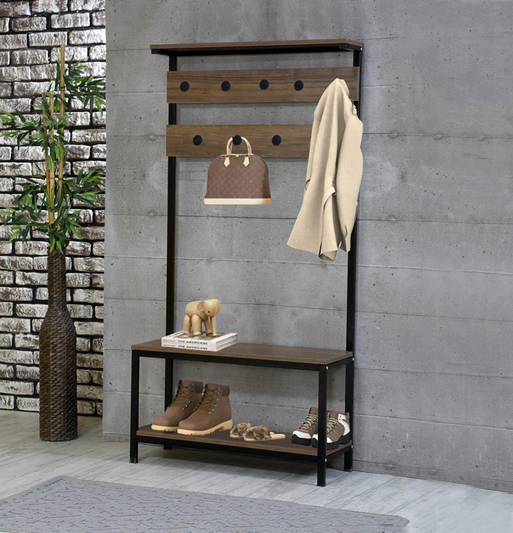 מעמד לתליית בגדים מבנה מתכת עם מדפי עץ דגם VS-02