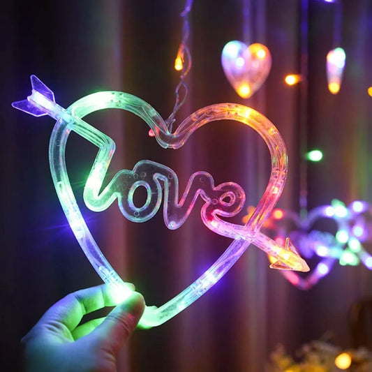 شلال اضاءة على شكل قلب مع كلمة love كريستال باضاءة ملونة