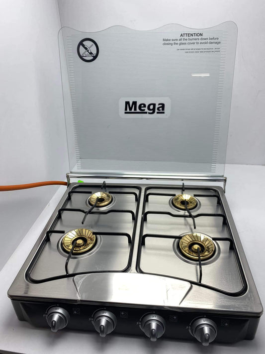 طباخ  4 عيون مع غطاء زجاجي ماركة Mega الاصلية