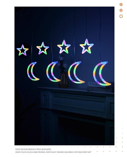 شلال اضاءة رمضانية على شكل نجوم و هلال يعمل على الكهرباء