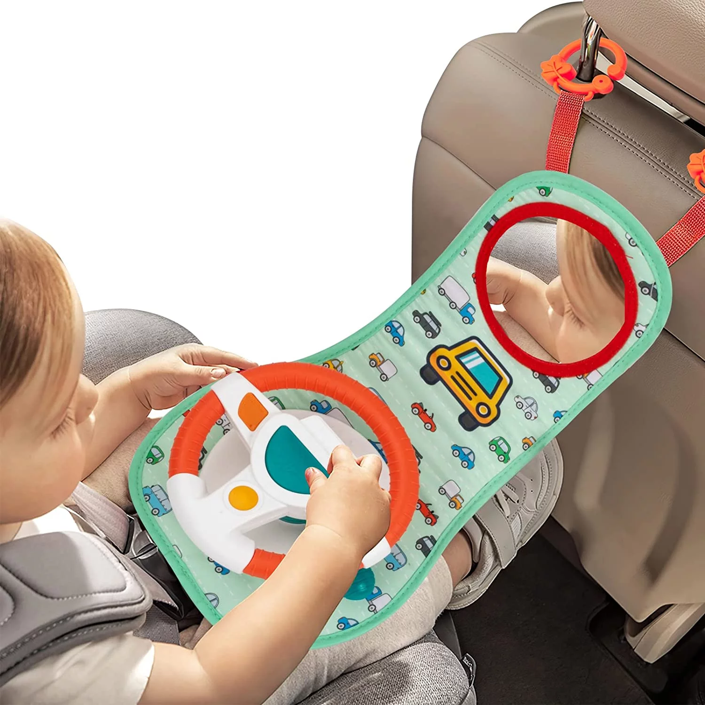 צעצוע נהיגה לילדים עם מראה מחוברת למושב הרכב, אורות ומוזיקה