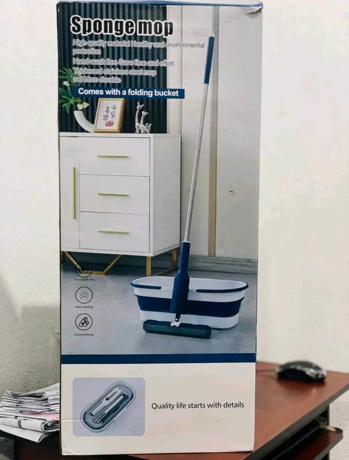 ممسحة ذاتية العصر مع سطل سيليكون قابل للطي