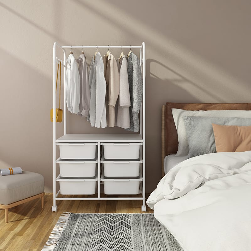 מעמד בגדים עם גלגלים ומגירות פלסטיק 3000-2