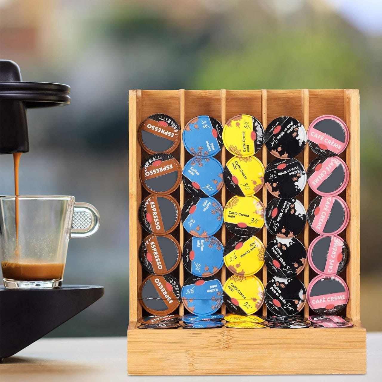 מעמד לקפסולות קפה עשוי עץ במבוק