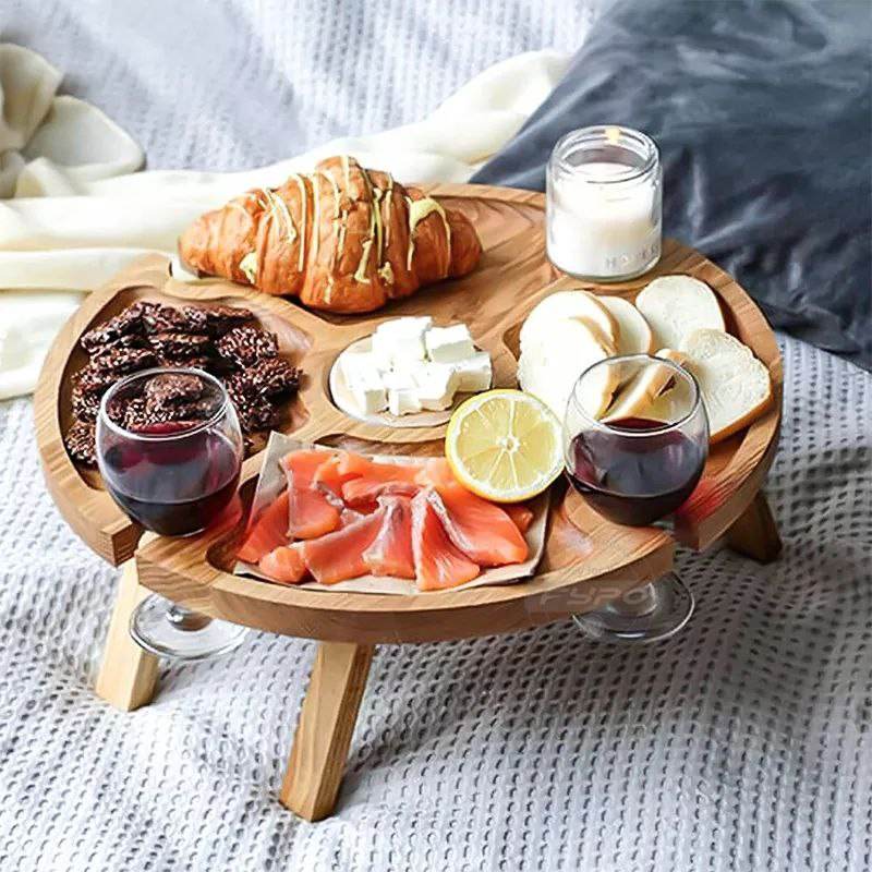 صينية افطار خشب بامبو طبيعي قابل للطي