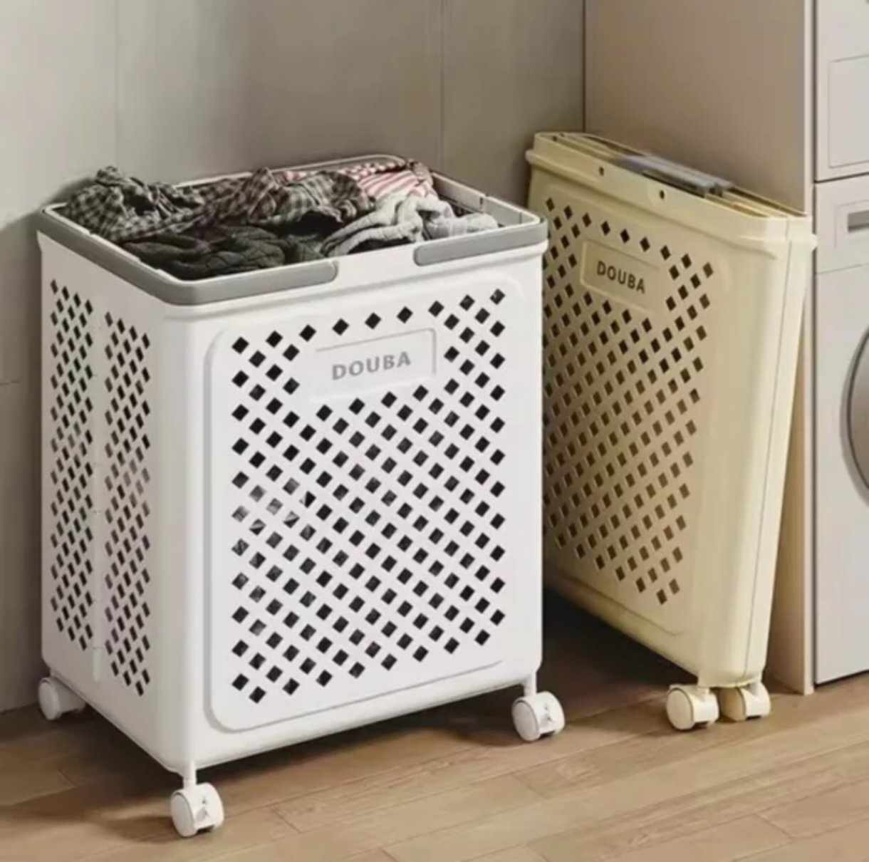 سلة غسيل بلاستيكية قابلة للطي مع عجلات