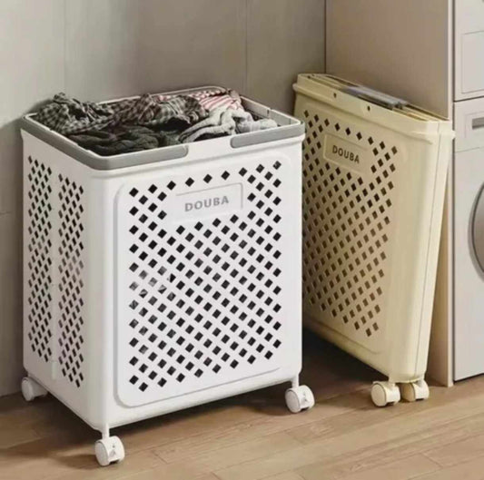 سلة غسيل بلاستيكية قابلة للطي مع عجلات