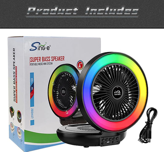 מאוורר שולחני מתקפל עם רמקול ותאורת RGB